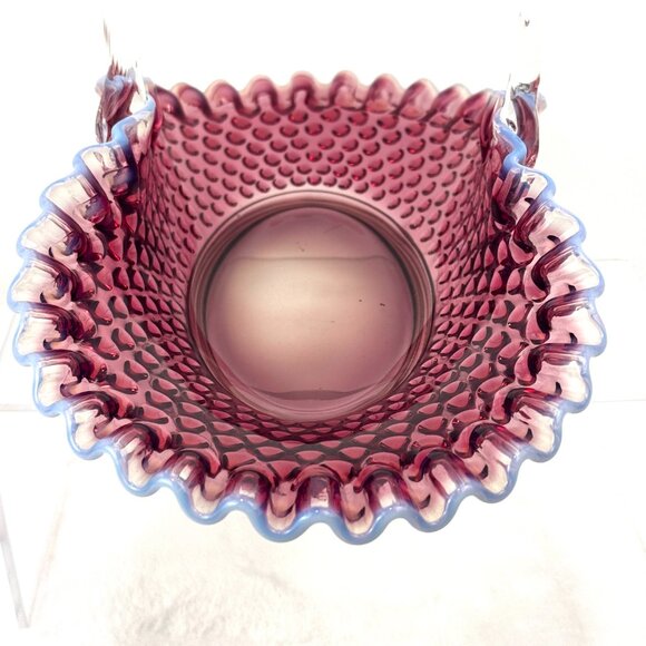 Fenton Plum Opalescent Hobnail Large 12.5" Oval Basket - Picture 5 of 16